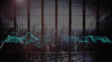 Hızlı hareket eden yayalar üzerinde finansal veri işleme animasyonu. küresel iş, veri işleme ve dijital arayüz kavramı dijital olarak oluşturulmuş video.