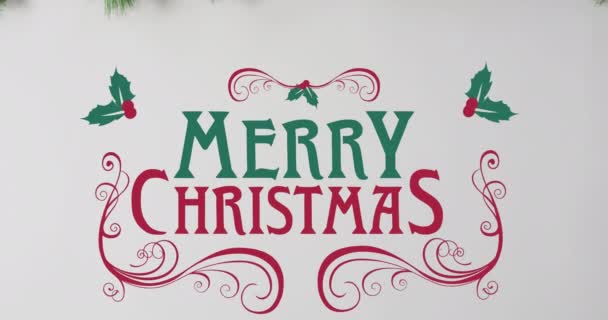 Animacja Wesołych Świąt Nad Gałązką Jodły Boże Narodzenie Zima Tradycja — Wideo stockowe