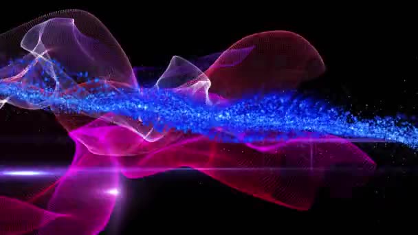 Animación Nubes Partículas Azules Formas Rosadas Moviéndose Sobre Fondo Negro — Vídeos de Stock