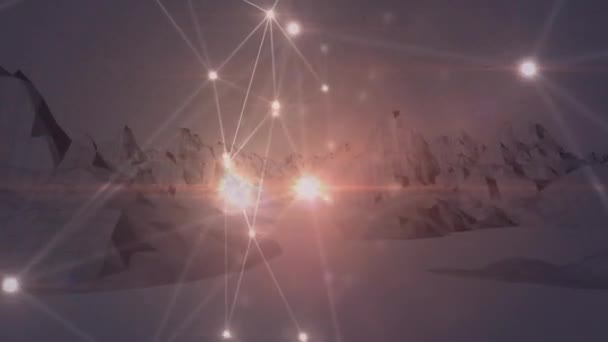 Animatie Van Netwerken Van Verbindingen Met Gloeiende Plekken Draaiende Bergen — Stockvideo