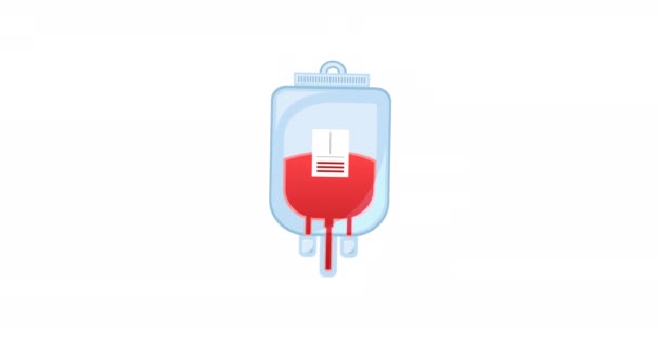 Animace Ilustrace Odběrného Vaku Krve Logo Darování Krve Bílém Pozadí — Stock video