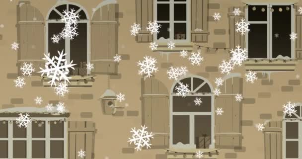 Animation Snow Falling Christmas Decorated House Christmas Winter Tradition Celebration — Stock Video