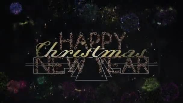 Animación Navidad Saludos Año Nuevo Sobre Decoración Los Fuegos Artificiales — Vídeo de stock