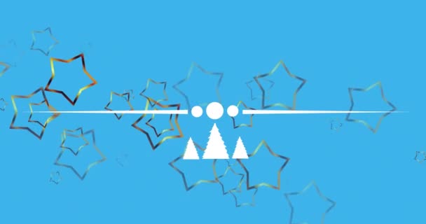 Animação Feliz Feriados Texto Natal Estrelas Fundo Azul Natal Inverno — Vídeo de Stock