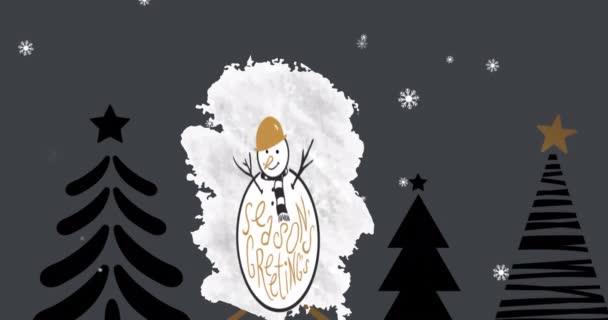 Animation Des Saisons Salutations Texte Sur Bonhomme Neige Arbres Noël — Video