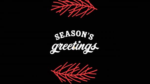 黒い背景にモミの木の枝の上に季節の挨拶テキストのアニメーション クリスマス 伝統とお祝いのコンセプトデジタルで生成されたビデオ — ストック動画