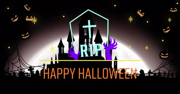 Digital Animation Glad Halloween Text Banner Och Rippa Text Över — Stockvideo