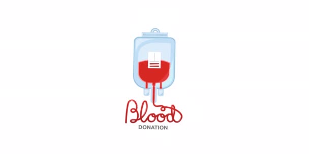 Animation Blood Donation Text Blood Collection Bag Tube Logo White — Stock Video