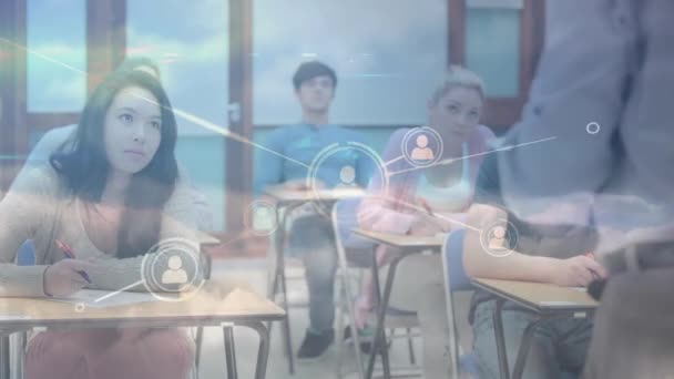Animación Red Conexiones Con Iconos Sobre Estudiantes Concepto Educación Escolarización — Vídeo de stock