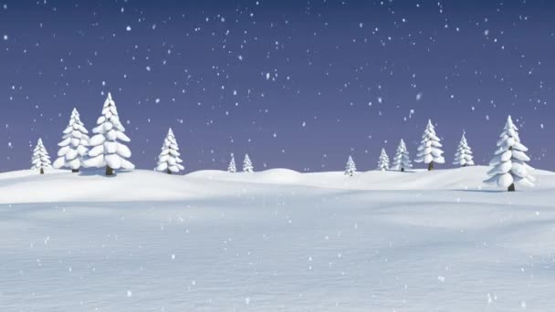 Animación Nieve Cayendo Sobre Paisaje Árboles Globo Nieve Navideño Navidad — Vídeos de Stock