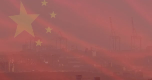 Animation Der Chinesischen Flagge Über Dem Stadtbild Chinesische Wirtschaft Und — Stockvideo