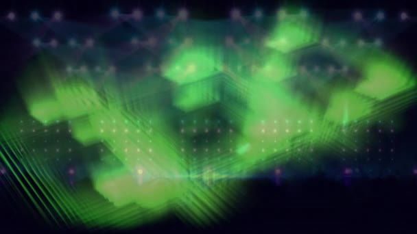 Анімація Сяючих Зелених Світлових Стежок Рухомих Прожекторів Над Танцюючим Натовпом — стокове відео
