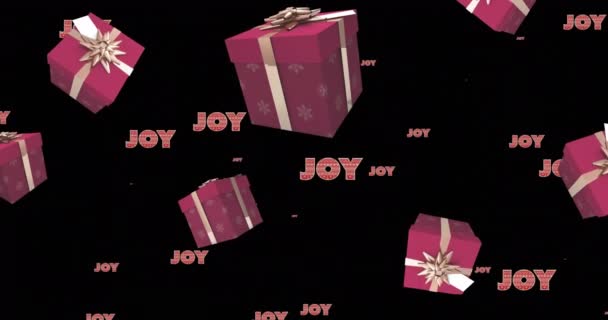 Animação Texto Alegria Repetição Natal Presentes Fundo Preto Natal Inverno — Vídeo de Stock