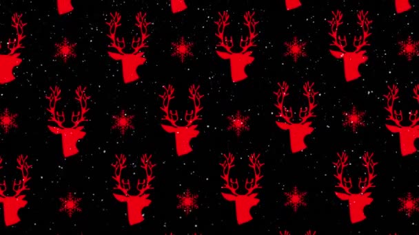 Animación Estrellas Que Caen Sobre Patrón Renos Rojos Navidad Fondo — Vídeos de Stock