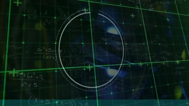 Animación Rejilla Verde Sobre Escáner Circular Con Hélice Adn Giratorio — Vídeo de stock