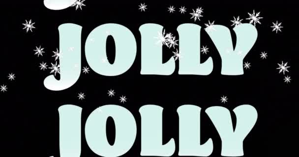 Animación Texto Alegre Repetición Navidad Nieve Cayendo Sobre Fondo Negro — Vídeos de Stock