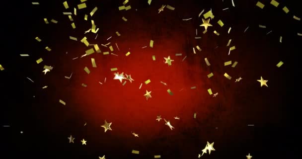 Animação Confetes Estrelas Sobre Fundo Preto Festa Celebração Conceito Vídeo — Vídeo de Stock