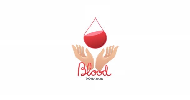 Animação Texto Doação Sangue Com Mãos Logotipo Gota Sangue Sobre — Vídeo de Stock