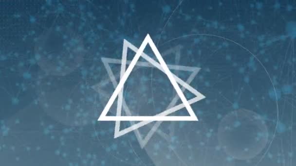 Анімація Кругових Трикутників Над Мережею Єднань Сяючих Плям Концепція Глобальних — стокове відео