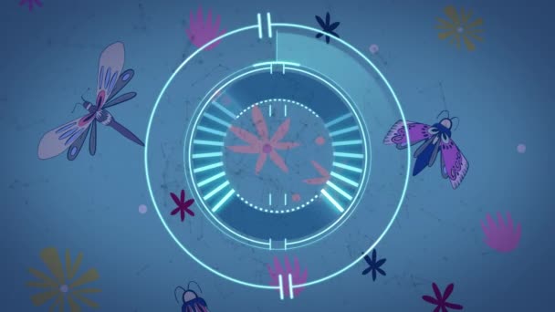 Animace Bezpečného Zpracování Zámků Sítích Hmyzem Listy Modrém Pozadí Bezpečnost — Stock video