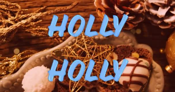 Animatie Van Holly Tekst Herhaling Kerstversiering Kerstmis Winter Traditie Viering — Stockvideo