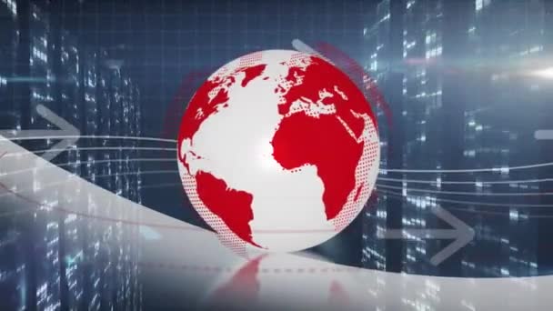 Animering Glob Och Pilar Över Datorservrar Globalt Databehandlings Anslutnings Och — Stockvideo