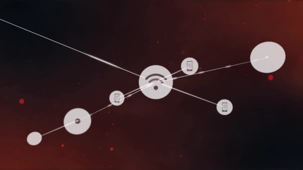 Animação Rede Conexões Com Ícones Digitais Sobre Manchas Vermelhas Conexões — Vídeo de Stock