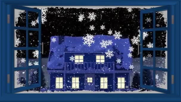 Animation Neige Tombant Sur Maison Noël Noël Hiver Tradition Concept — Video