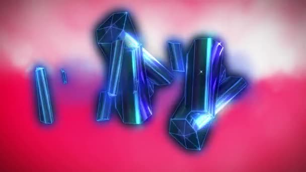 Digital animation of blue glowing crystal shapes against pink background. technology background with abstract texture concept — Stock Footage Digital Animation Blue Glowing Crystal Shapes Pink Background Technology Background — Stock Video