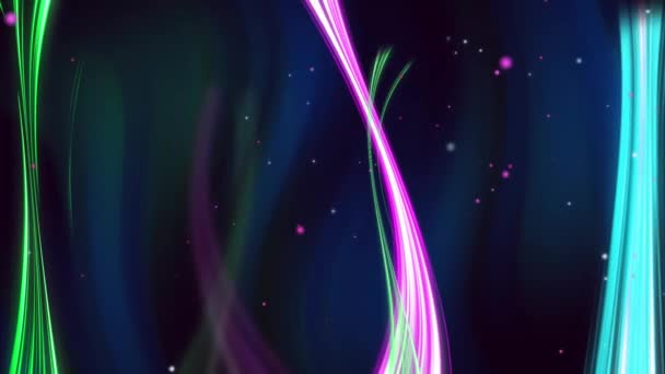 ピンク 青のネオンのストランドのアニメーションは 濃い緑と青の渦の背景に移動します 動きエネルギー形抽象的なインターフェースの背景概念デジタル的に生成されたビデオ — ストック動画