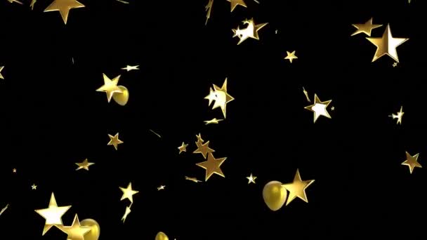 Animatie Van Sterren Zwevend Ballonnen Zwarte Achtergrond Oudejaarsavond Feest Concept — Stockvideo