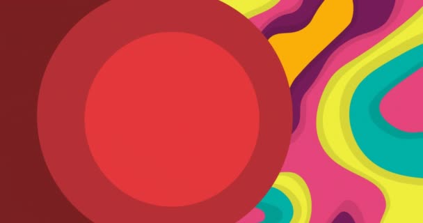 Animatie Van Rode Cirkels Kleurrijke Gebogen Vormen Achtergrond Beweging Kleur — Stockvideo