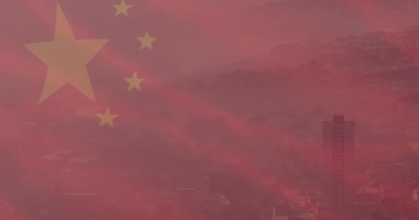 Animação Bandeira China Sobre Paisagem Urbana Economia Chinesa Conceito Negócio — Vídeo de Stock