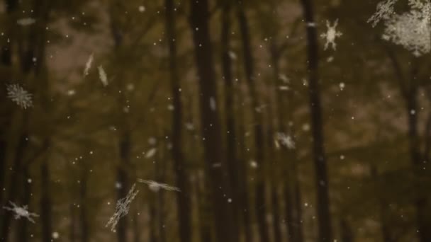 Animation Neige Tombant Sur Forêt Sur Fond Brun Hiver Noël — Video