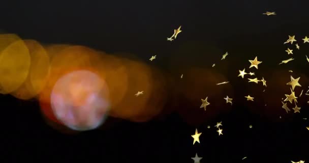 Animación Estrellas Flotando Sobre Manchas Luz Sobre Fondo Negro Concepto — Vídeos de Stock
