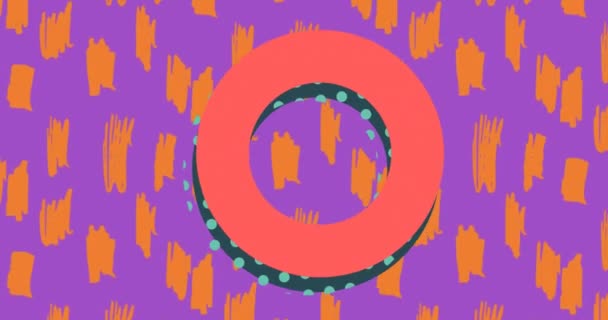 Анимация Иллюстрации Оранжевого Пятнистого Колец Движущихся Узорам Фиолетовом Фоне Движение — стоковое видео