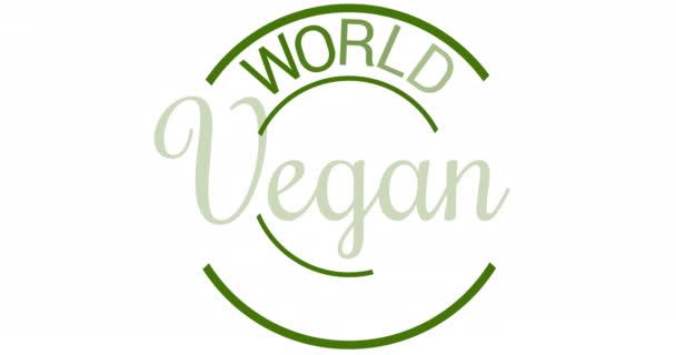 Κινούμενο Κείμενο Παγκόσμιας Ημέρας Vegan Πράσινο Κύκλο Λευκό Φόντο Vegan — Αρχείο Βίντεο