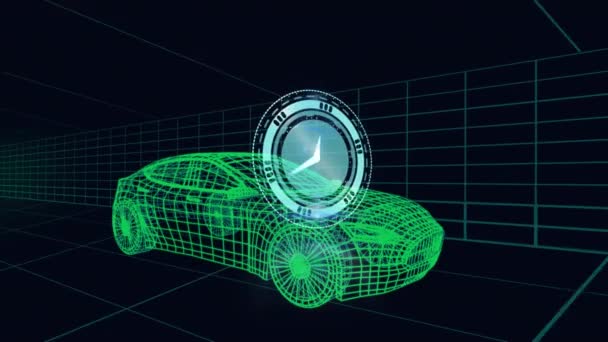 Animação Relógio Movendo Rapidamente Sobre Modelo Desenho Carro Grade Conceito — Vídeo de Stock