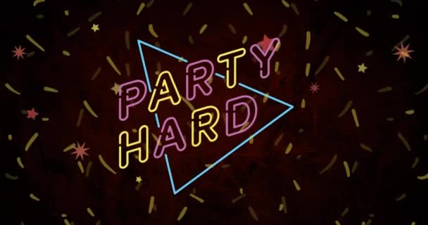 Animation Party Hard Text Pink Yellow Neon Yellow Confetti Black — Stock Video