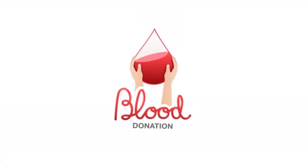 Animation Blood Donation Text Hands Droplet Logo Female Donor Giving — Stock Video