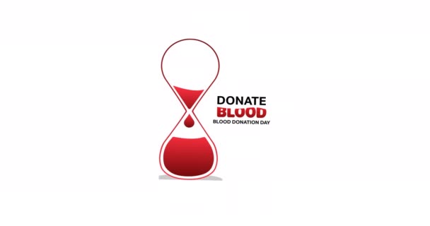 Animering Donera Blod Text Med Blod Timglas Logotyp Vit Bakgrund — Stockvideo