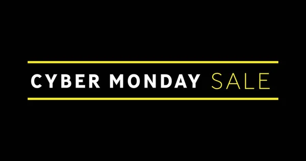 白と黄色のサイバー月曜日の画像黒い画面に表示される販売テキスト — ストック写真