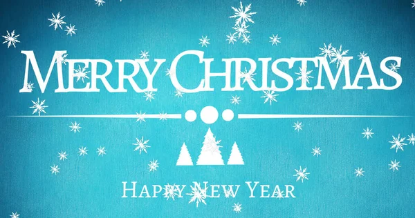 Image Merry Christmas Happy New Year Text Snow Falling Christmas — Stock Photo, Image