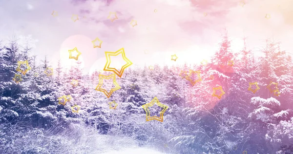 Изображение Звезд Падающих Над Зимними Пейзажами Рождество Рождество Зима Традиции — стоковое фото