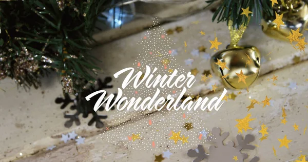 Bild Des Winterwunderlands Text Über Weihnachtsdekorationen Weihnachten Tradition Und Festkonzept — Stockfoto