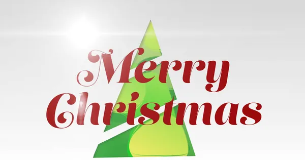 Obrázek Veselého Vánočního Textu Nad Vánočním Stromečkem Vánoční Zimní Tradiční — Stock fotografie
