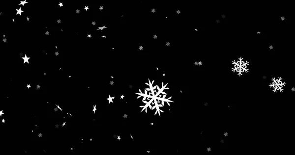 黒い背景の上に落ちるクリスマスの雪と星のイメージ クリスマス お祝いのコンセプトをデジタルで — ストック写真