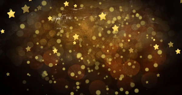 Kahverengi Arka Planda Düşen Altın Noktalar Yıldızlar Kutlama Şenlik Kavramı — Stok fotoğraf
