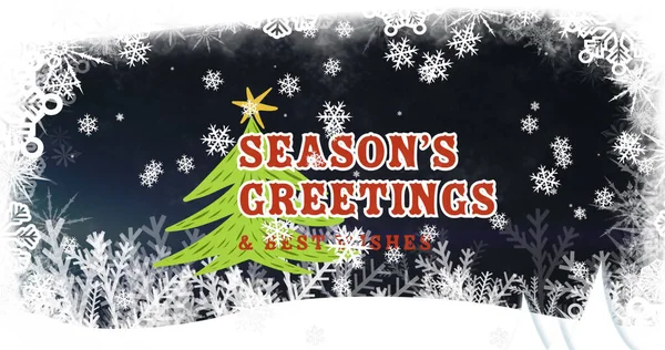 Image Season Greetings Text Snow Falling Winter Landscape Christmas Christmas — Stock Photo, Image