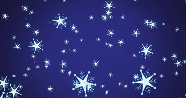 Obrázek Vánočních Sněhových Vloček Padajících Modré Pozadí Vánoční Tradiční Slavnostní — Stock fotografie